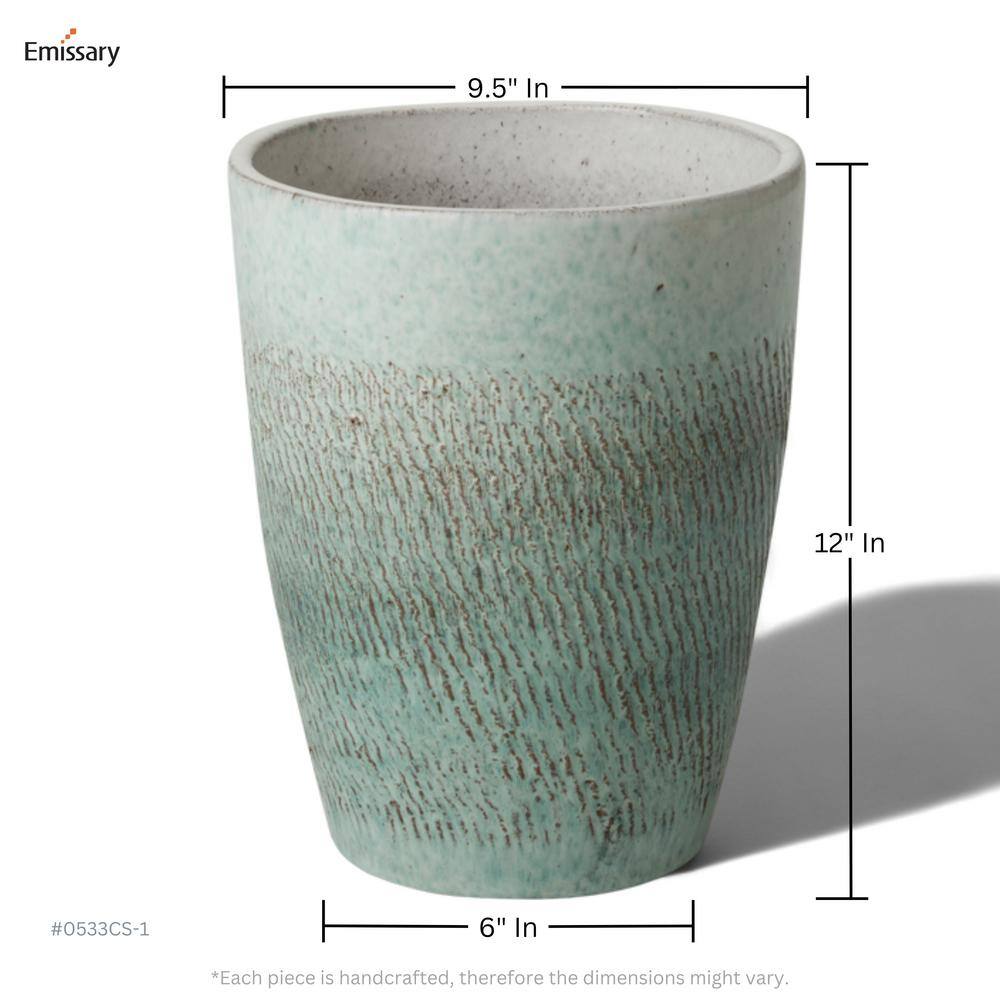 Emissary Bullet 9.5 in. D x 12 in. H Coastal Splash Ceramic Round Planter with Drainage Hole 0533CS-1