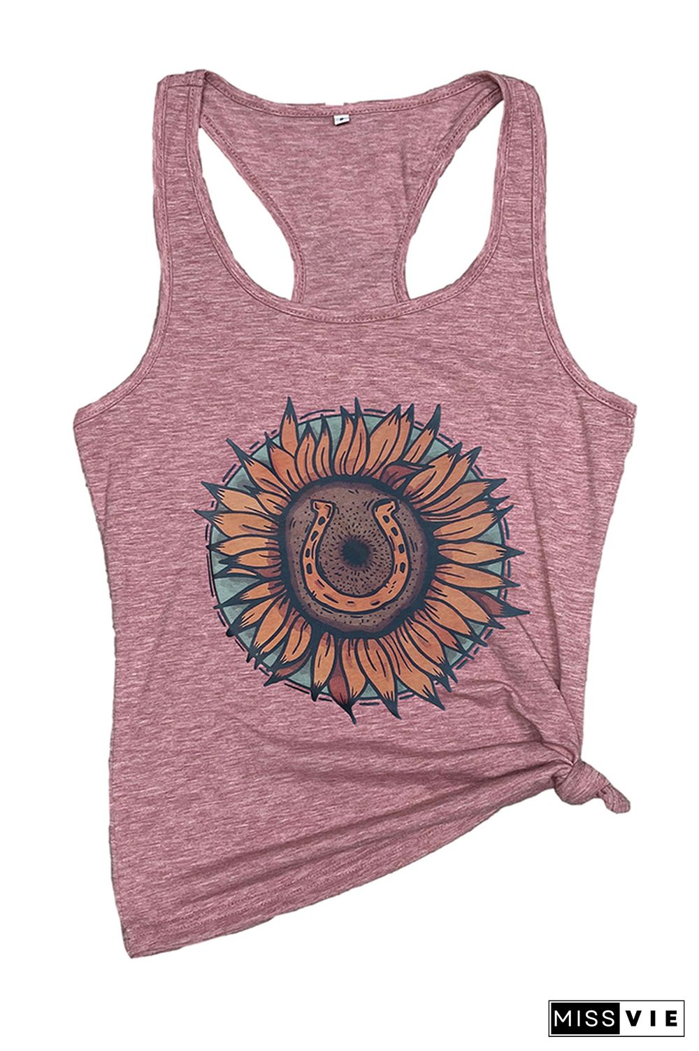 SUNFLOWER & HORSESHOE Printed Sleeveless Tank Top Wholesale