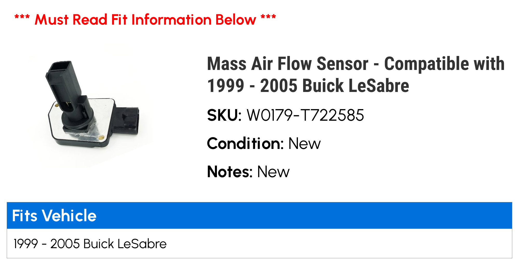 Mass Air Flow Sensor - Compatible with 1999 - 2005 Buick LeSabre 2000 2001 2002 2003 2004