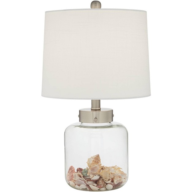 High Clear Glass Fillable Sea Shells Off White Linen Drum Shade For Bedroom Living Room Kids