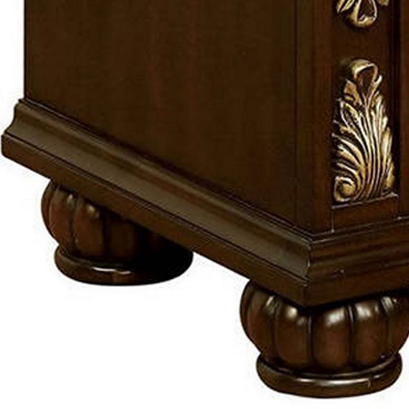 3 Drawer Wooden Nightstand with Decorative Accent and USB Plugin， Brown