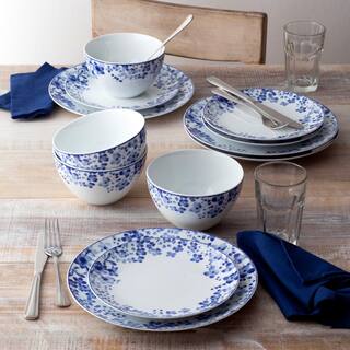 Noritake Bloomington Road WhiteBlue Porcelain 12-Piece Dinnerware Set (Service for 4) 1733-12E