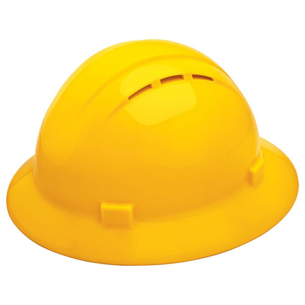 Americana 4 Point Nylon Suspension Mega Ratchet Full Brim Hard Hat in Yellow 19432