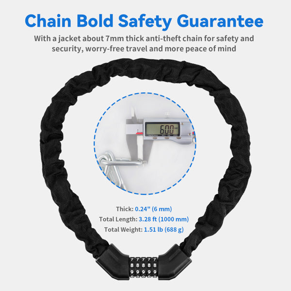 LIMICAR Bike Chain Lock ，Bike Locks Heavy Duty Anti Theft with 5 Digit Combination Code