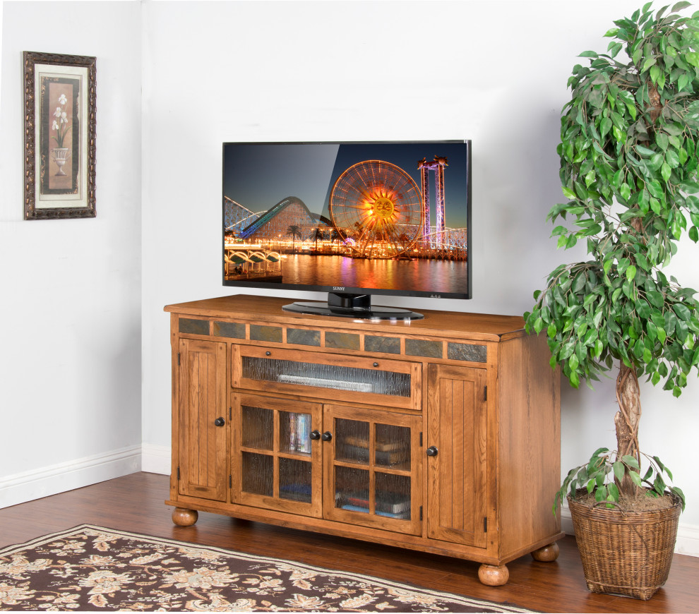 64 quotRustic TV Stand Media Console Counter Height With Drawers   Traditional   Entertainment Centers And Tv Stands   by Sideboards and Things  Houzz