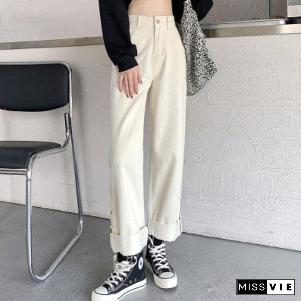 Woman Jeans High Waist Clothes Wide Leg Denim Clothing Blue Streetwear Vintage Quality Fashion Harajuku Straight Pants