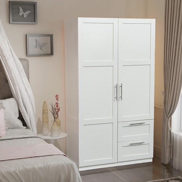 High Wardrobe Kitchen Cabinet with 2 Doors， 2 Drawers and 5 Storage Spaces - - 36907184