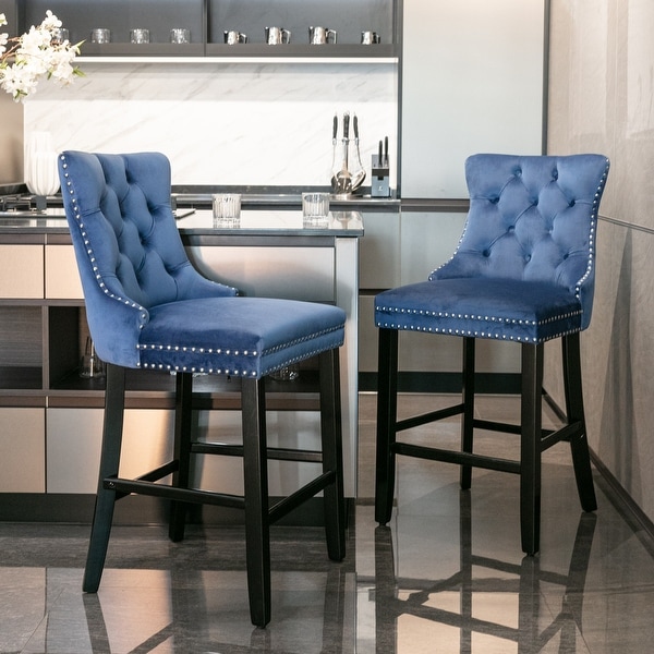 Velvet Upholstered Bar Chairs Set of 2