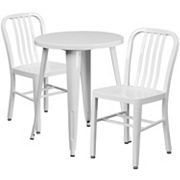 Flash Furniture Commercial-Grade 24 Round Metal Indoor-Outdoor Table and Vertical Slat Back Chairs 3-Piece Set