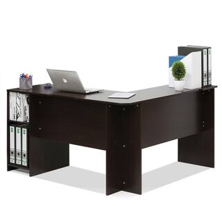 Furinno 54 in. L-Shaped Espresso Computer Desk with Shelves 16084EX