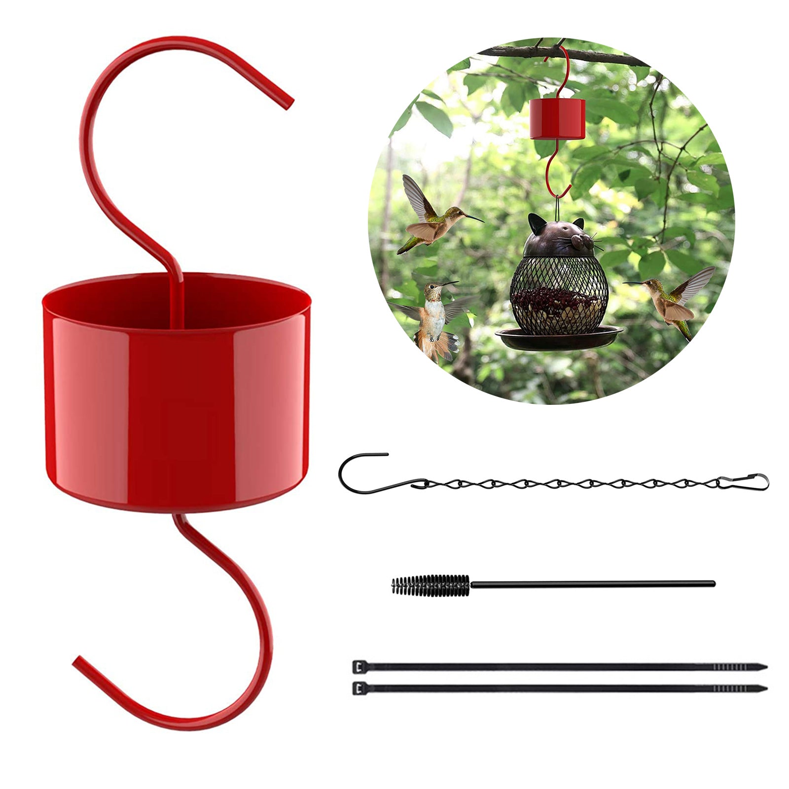 Outdoor Birds Feeder Ant and Insect Guard/Ant Moat， Authentic Ant Trap， Oriole Feeders Accessory Hooks for Outdoor， House， Garden with Umbrella-Shaped Cover and Brush(Red)