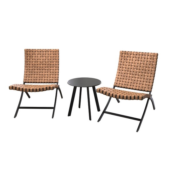 3 Piece Rattan Patio Set Furniture Foldable Wicker Lounger Chairs and Coffee Table Set For Outdoor Backyard Lawn Balcony