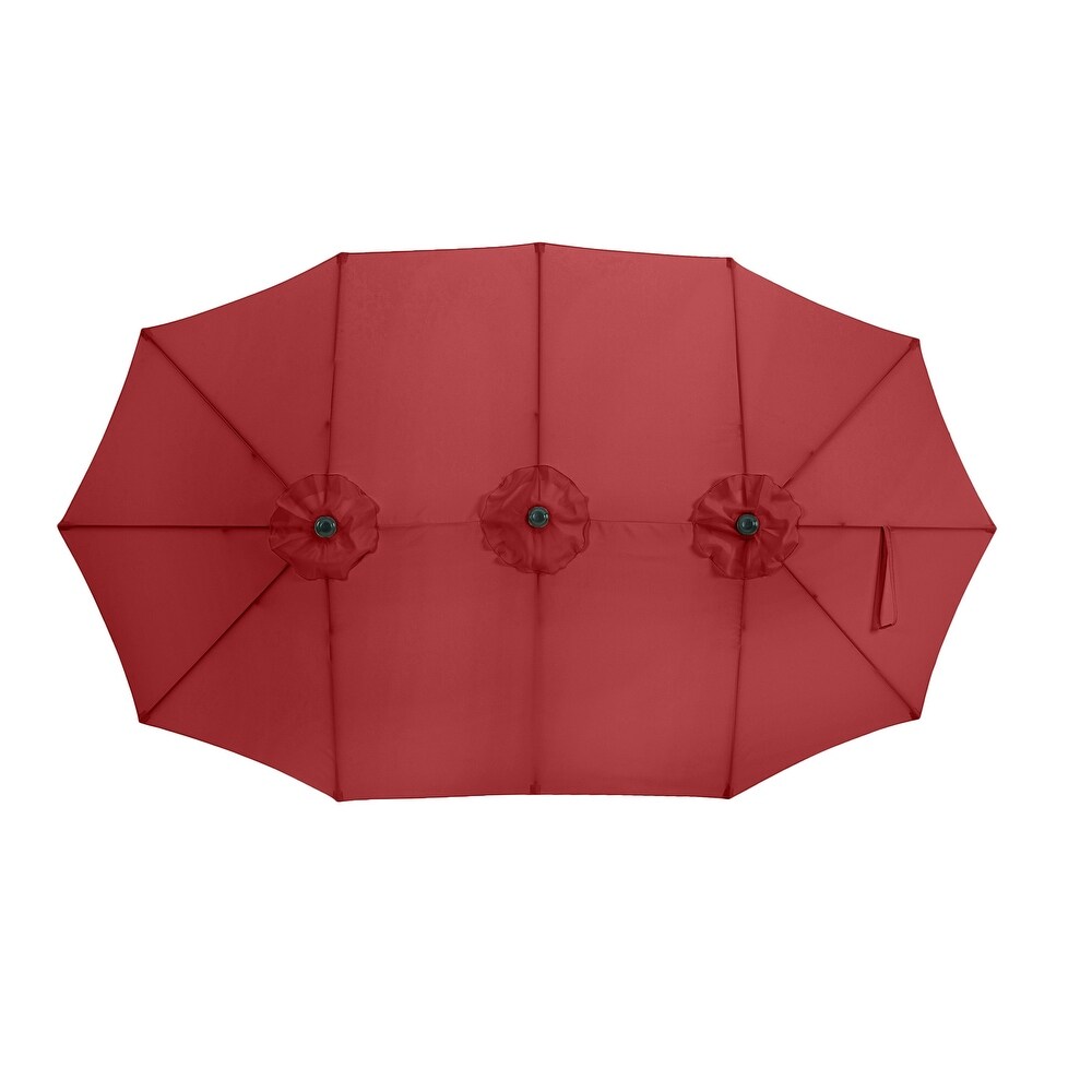 Extra Large Outdoor Umbrella   15 Ft Double Patio Shade with Easy Hand Crank by Pure Garden (Red)