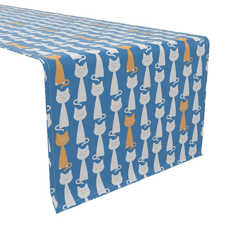 Table Runner， 100% Cotton， 16x72， Fun Cats Blue