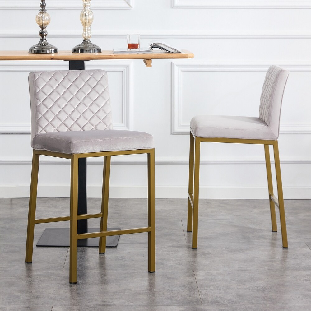 Metal Legs Velvet Bar Chair (Set of 2)