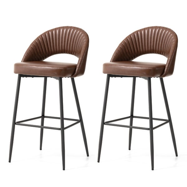 Glitzhome Modern Quilted Leatherette Tapered Legs Bar Stools Set of 2