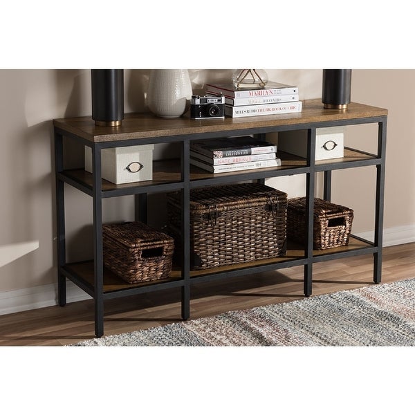 Baxton Studio Caribou Rustic Industrial Style Oak Brown Finished Wood and Black Finished Metal Console Table