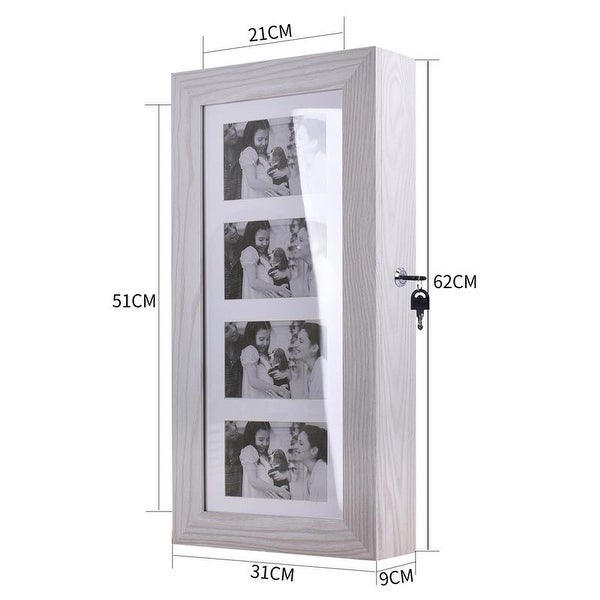 24-inch White Wall-mounted Lockable Mirrored Jewelry Armoire Cabinet - - 24124322