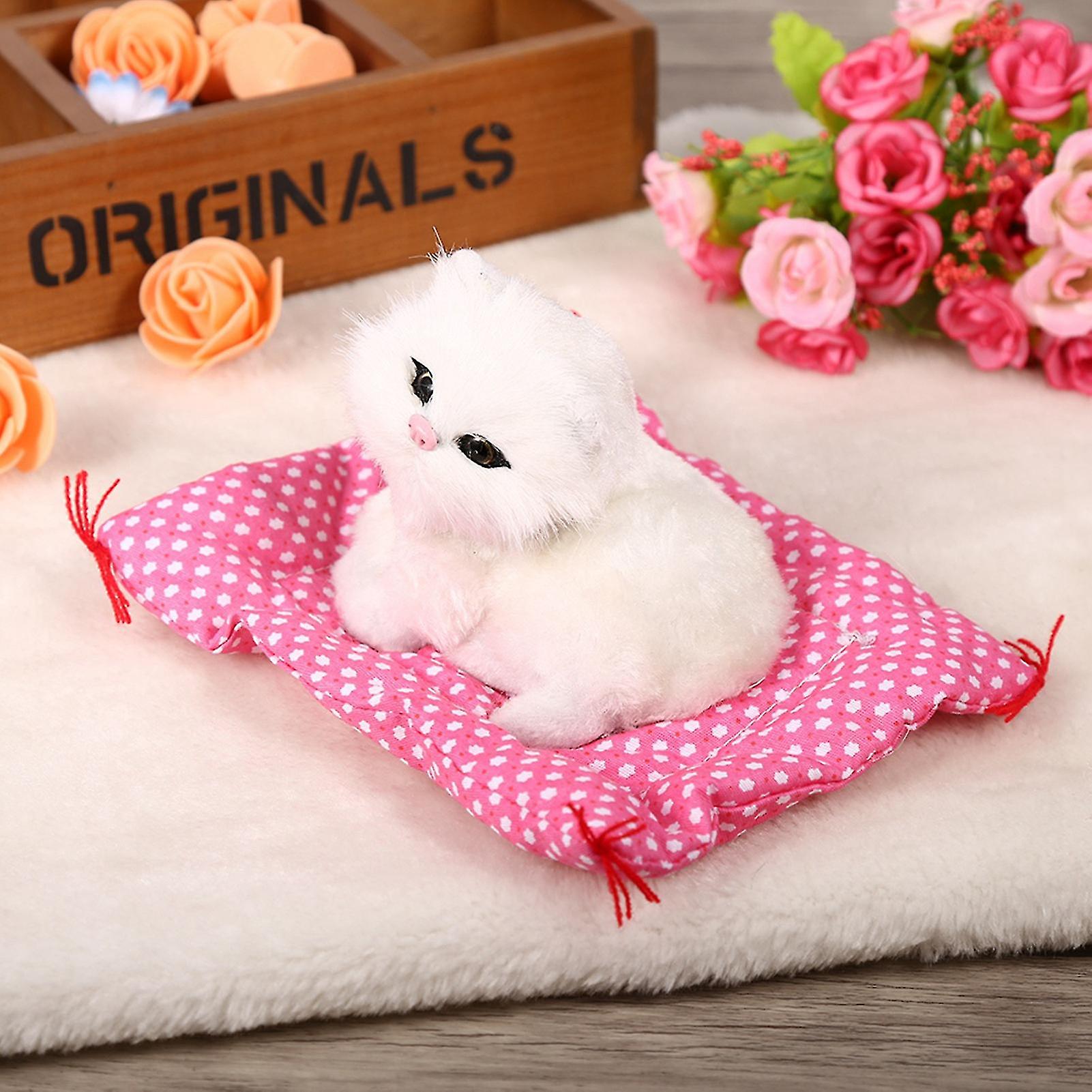 Super Cute Mini Simulation Sounding Sitting Kittens Cats Plush Toys Doll Christmas Gift White