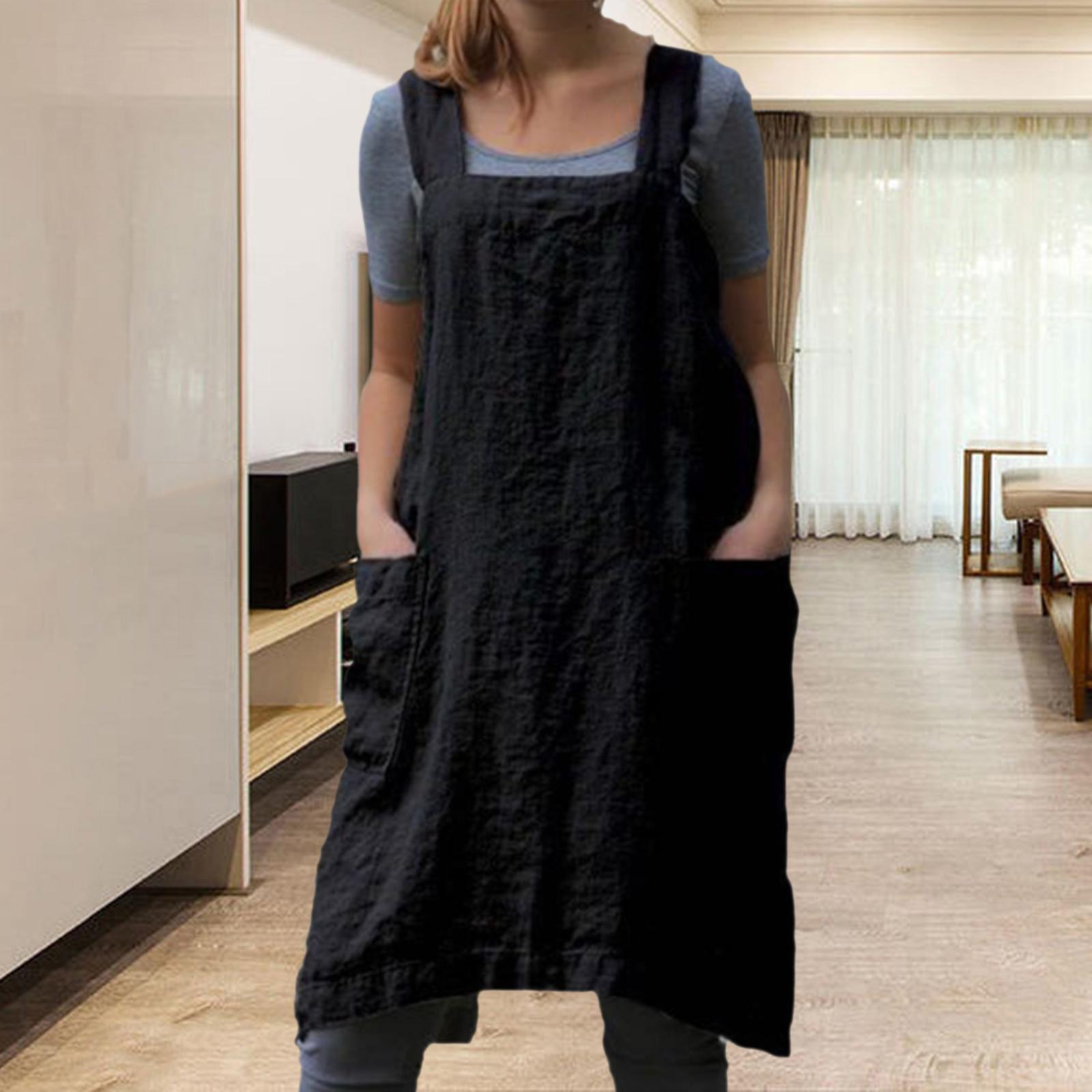 Linen Apron with Pockets Gardening Works Painting Pinny Gift Pinafore Dress with XL