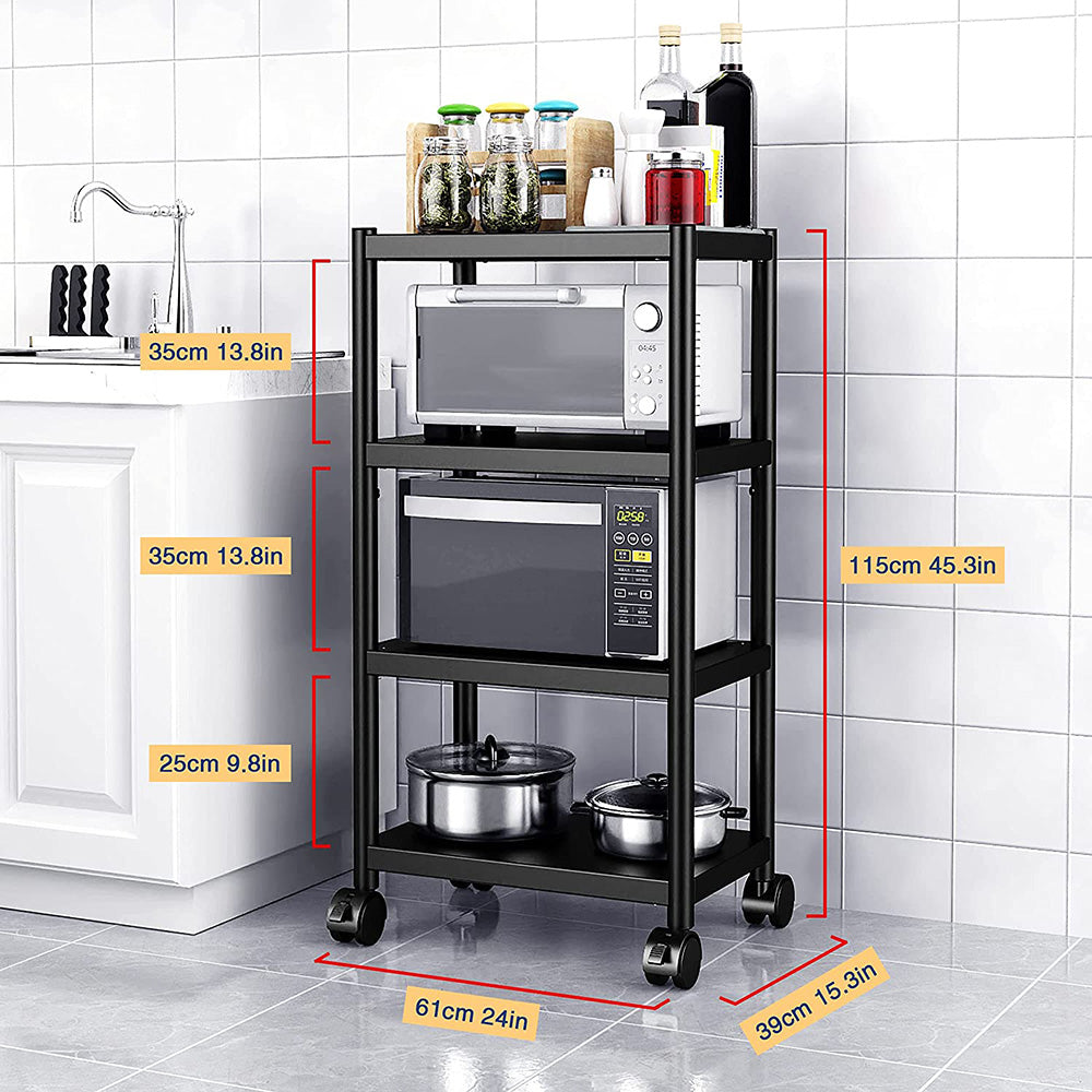 4 Tier Stainless Steel Kitchen Baker'S Rack And Microwave Stand With Adjustable Utility Shelves And Rolling Wheels.