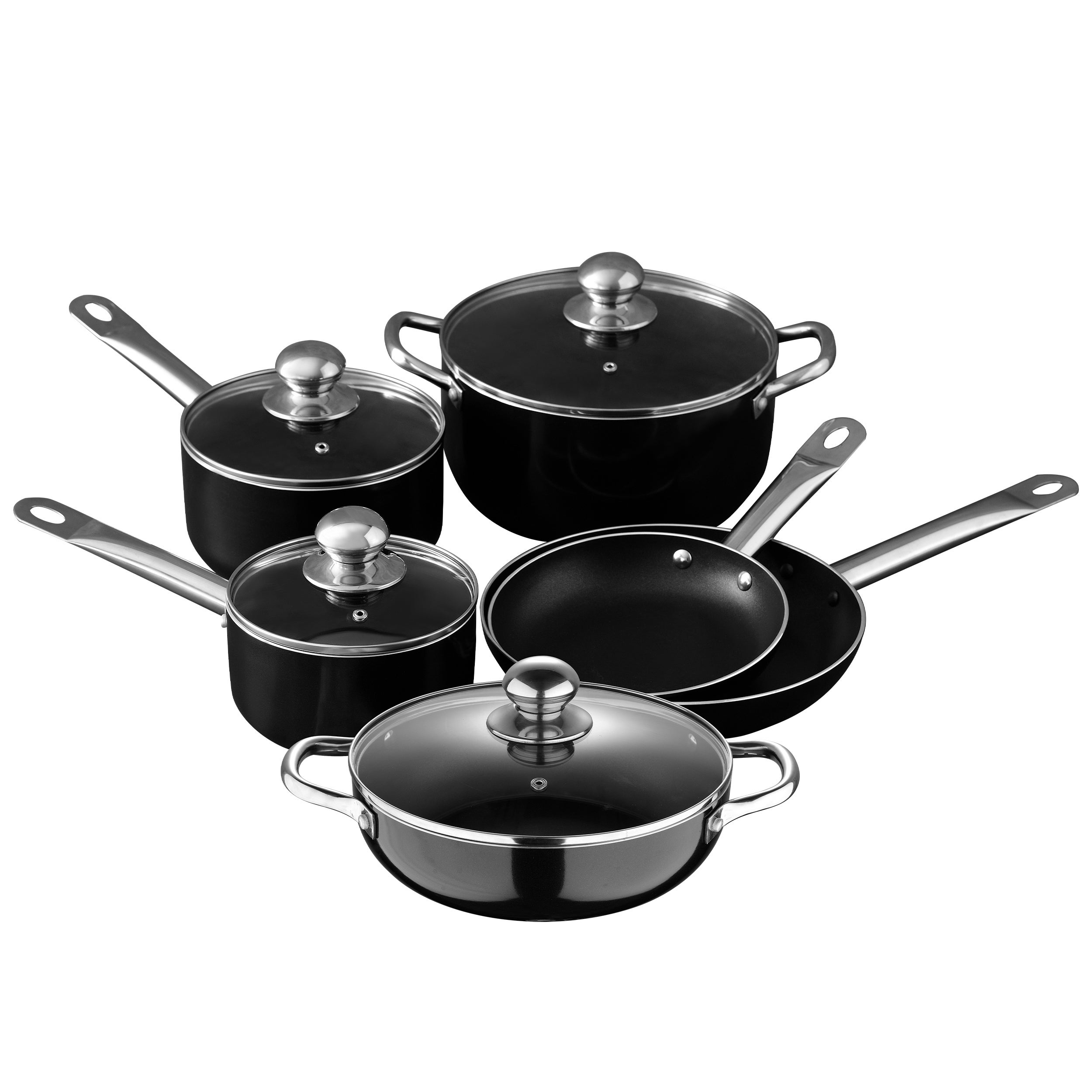 Bergner 10-Piece Non-Stick Aluminum Cookware Set， Black