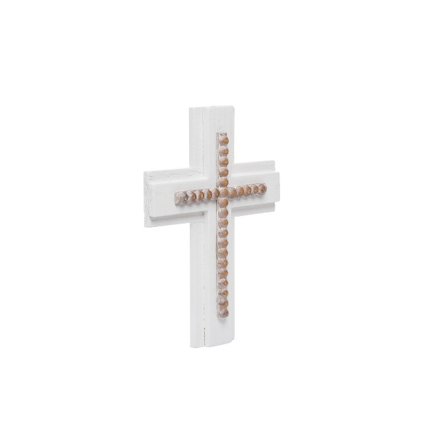 White Cross With Wood Beads Wall D cor Foreside Home amp Garden