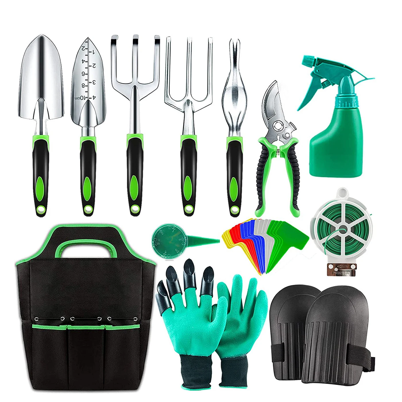 High quality 13Pieces Pruner rake shovel cultivator Green Gardening Hand Tool Gardening tool set with bag