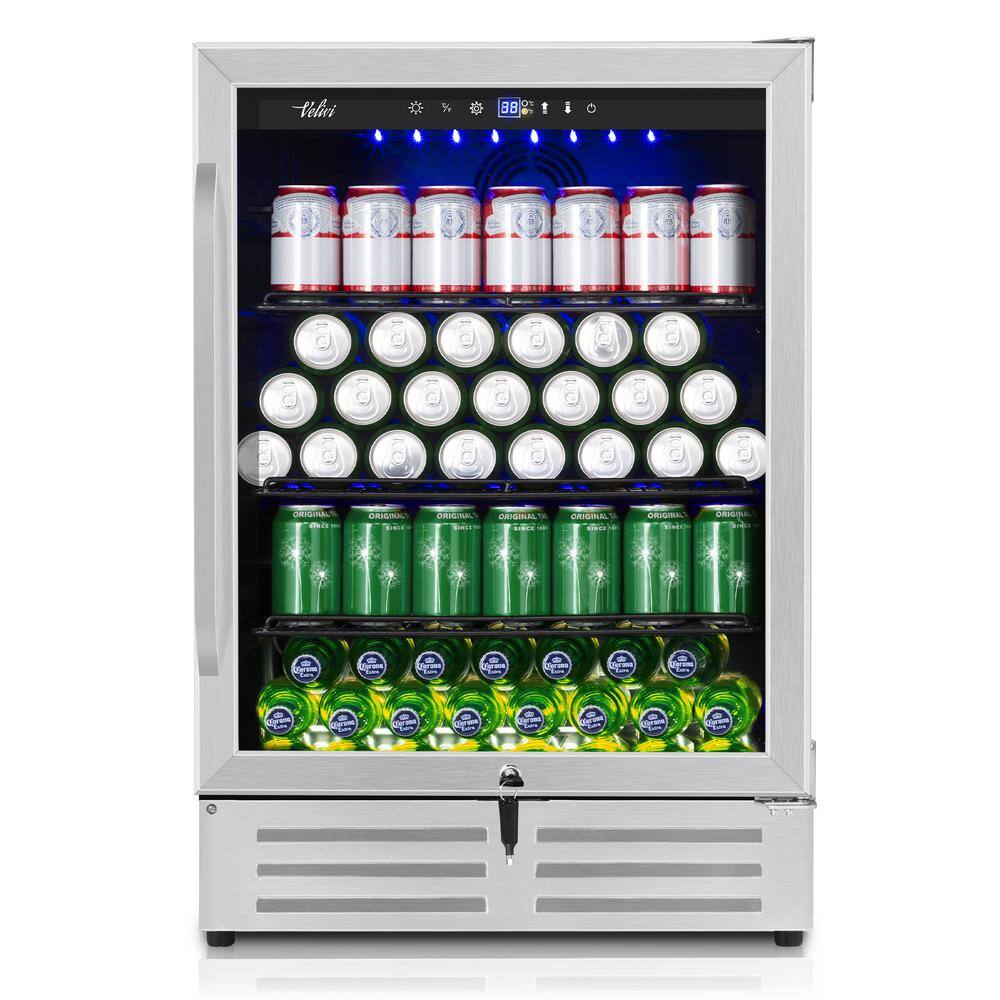 Velivi 24 in. 210 (12 oz.) Can Built-inFreestanding Beverage Cooler Fridge with Adjustable Shelves in Stainless Steel KMYL150HD