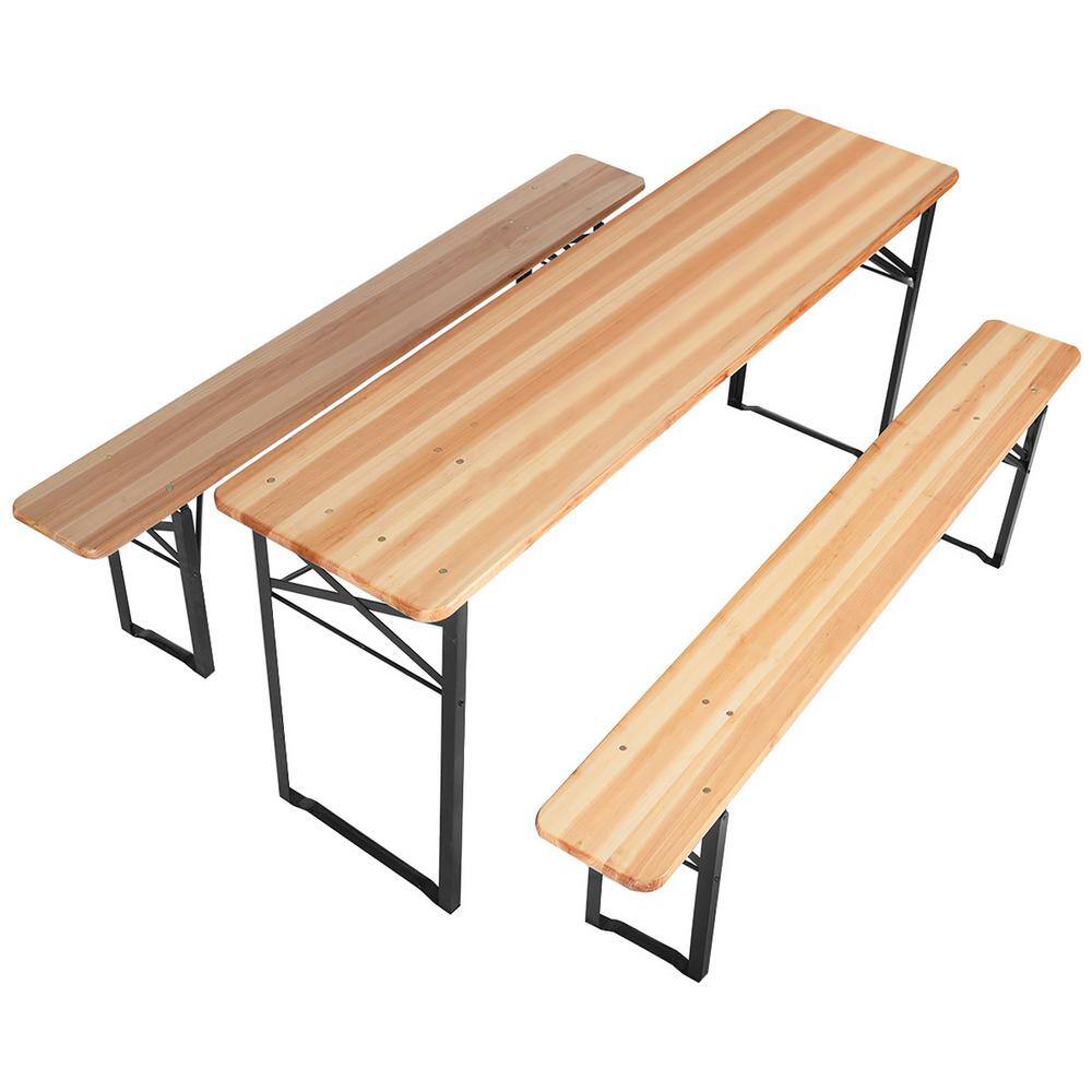 ANGELES HOME Natural Rectangle Metal Outdoor Picnic Table with 2 Benches M70-8OP433