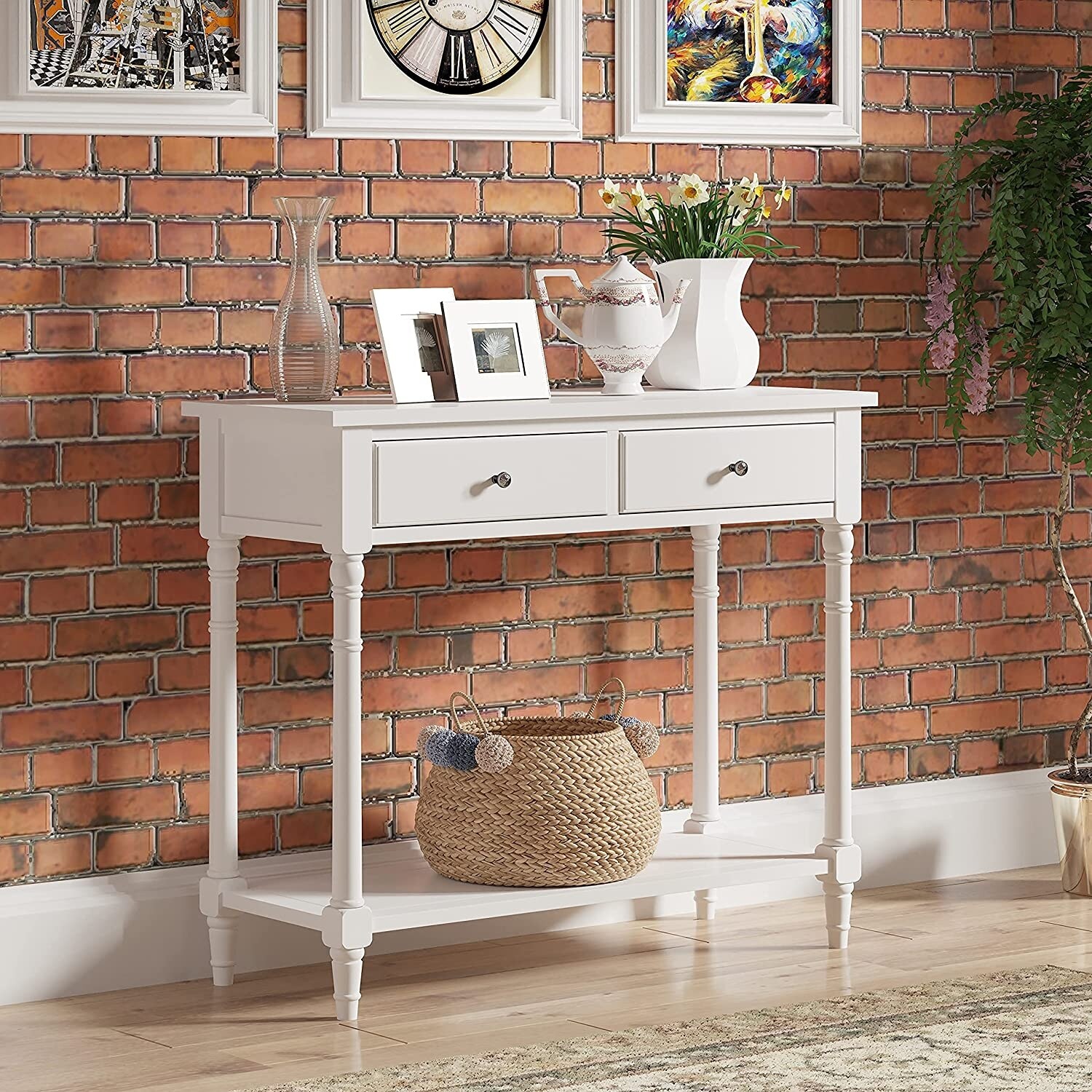 Entryway Table with Storage Drawers Console Table with Shelf