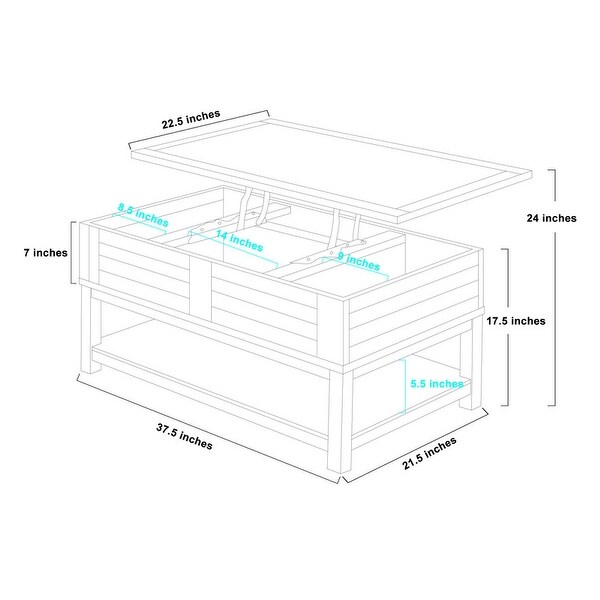 Rustic Farmhouse Extendable Lift Top Coffee Table Hidden Storage Drawer and Shelf Desk - L37.5