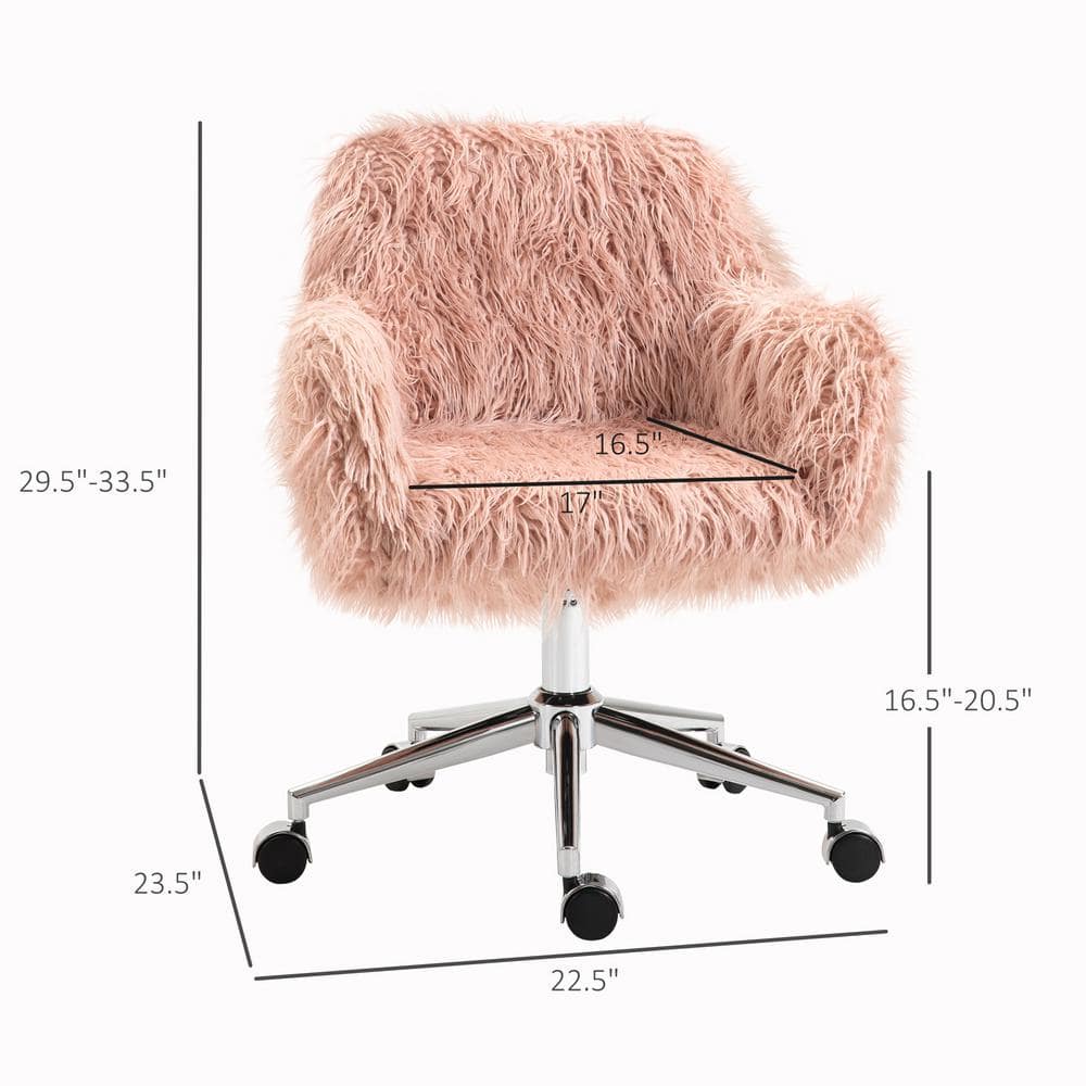 Vinsetto Pink Faux Fur Desk Chair Swivel Vanity Chair with Adjustable Height and Wheels 921-548PK