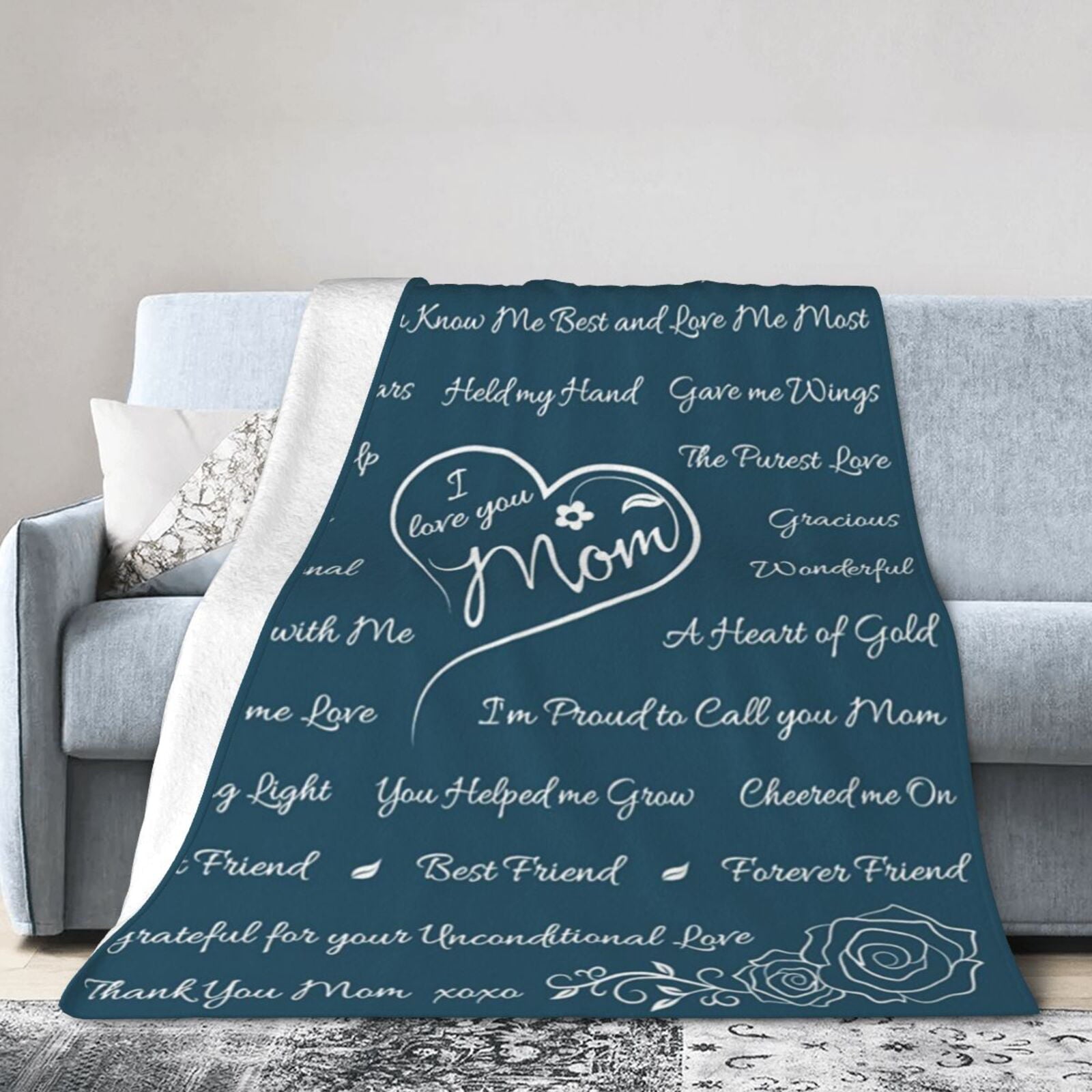 Newhomestyle I Love You Mom Blanket Throw Blanke，Gifts for Mom， Christmas for Mom Gifts， Mom Birthday Gifts，Coral Blue