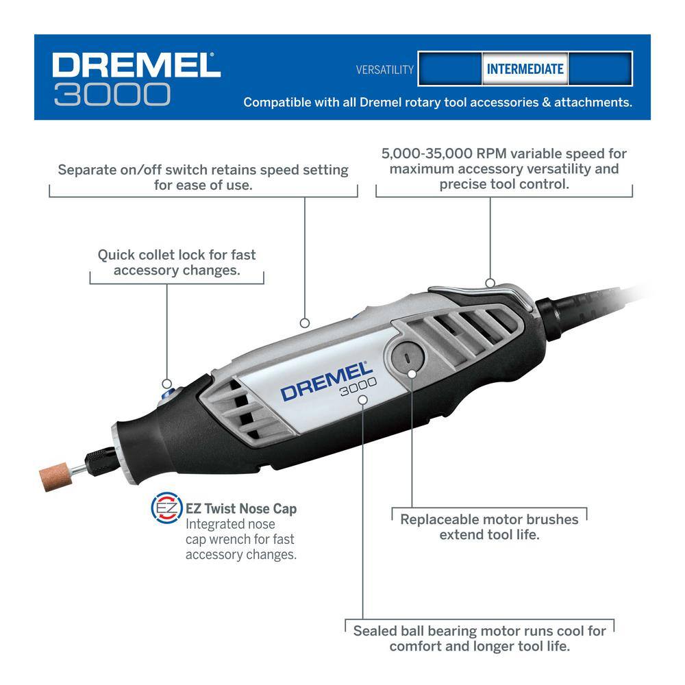 Dremel 3000 Series 1.2 Amp Variable Speed Corded Rotary Tool Kit with Rotary Tool WorkStation Stand and Drill Press 3000125H+22001