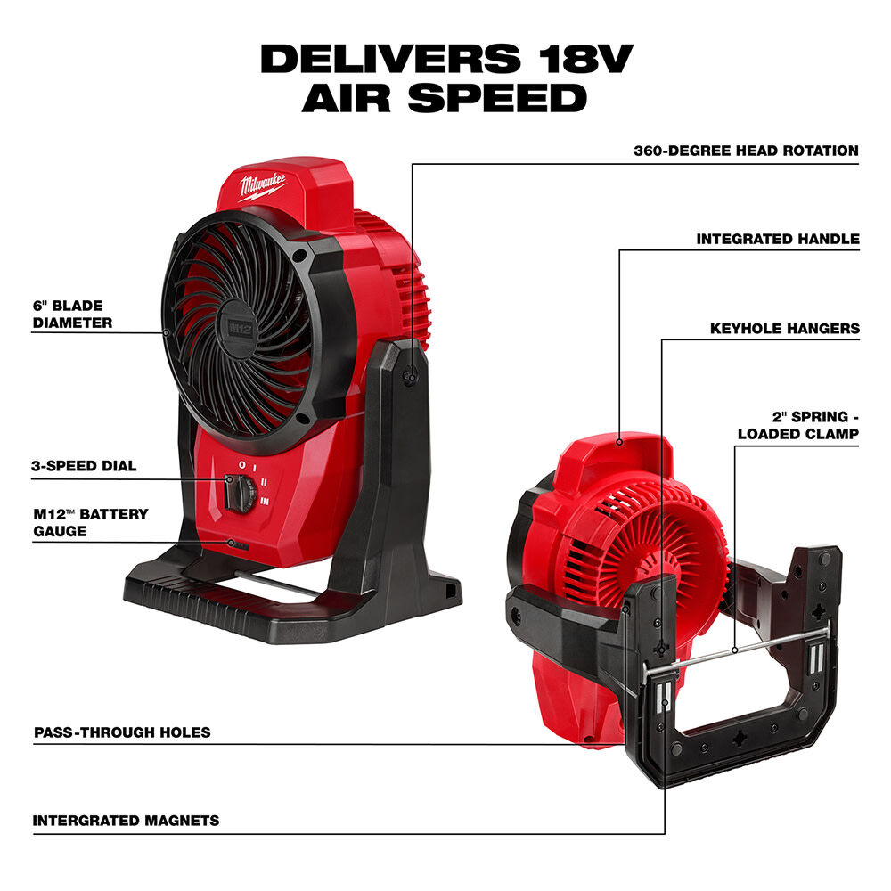 Milwaukee M12 Mounting Fan and 2.0Ah Compact Battery Pack Bundle 0820-20-48-11-2420 from Milwaukee