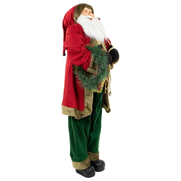 60 Santa Claus with Wreath and Gift Bag Standing Christmas Figure