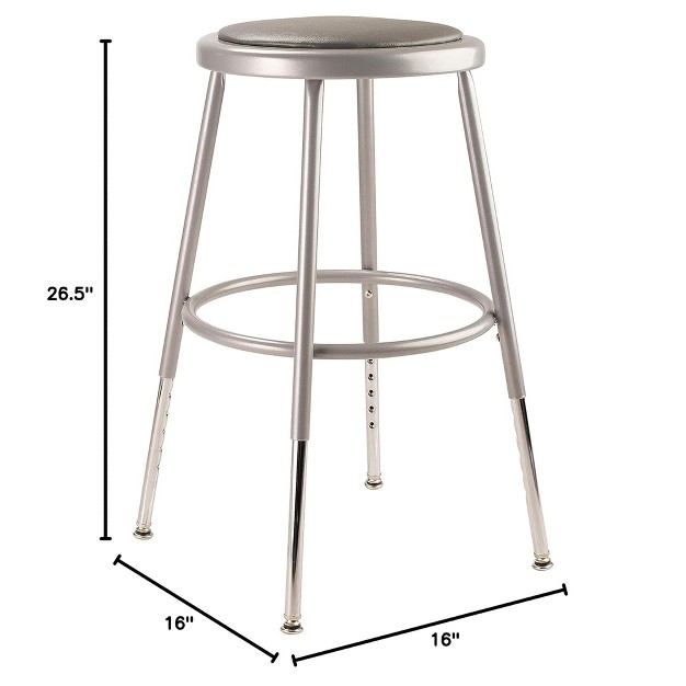 National Public Seating 6400 Series Heavy Duty 18 Inch Adjustable Height Steel Stool With Vinyl Padded Seat Grey Frame And Legs