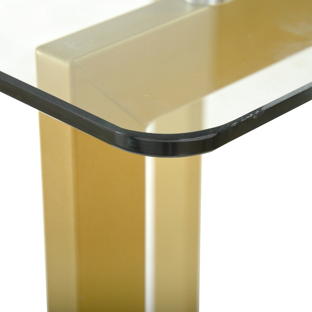 Rectangle Tempered Clear Glass Table Top With Golden Metal Legs Dining Room   47.2x31.5x29.7