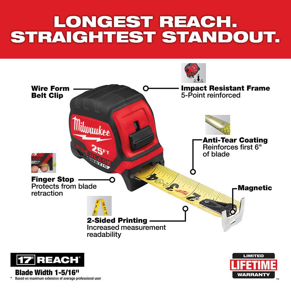 Milwaukee 25Ft Wide Blade Magnetic Tape Measure 48-22-0225M from Milwaukee