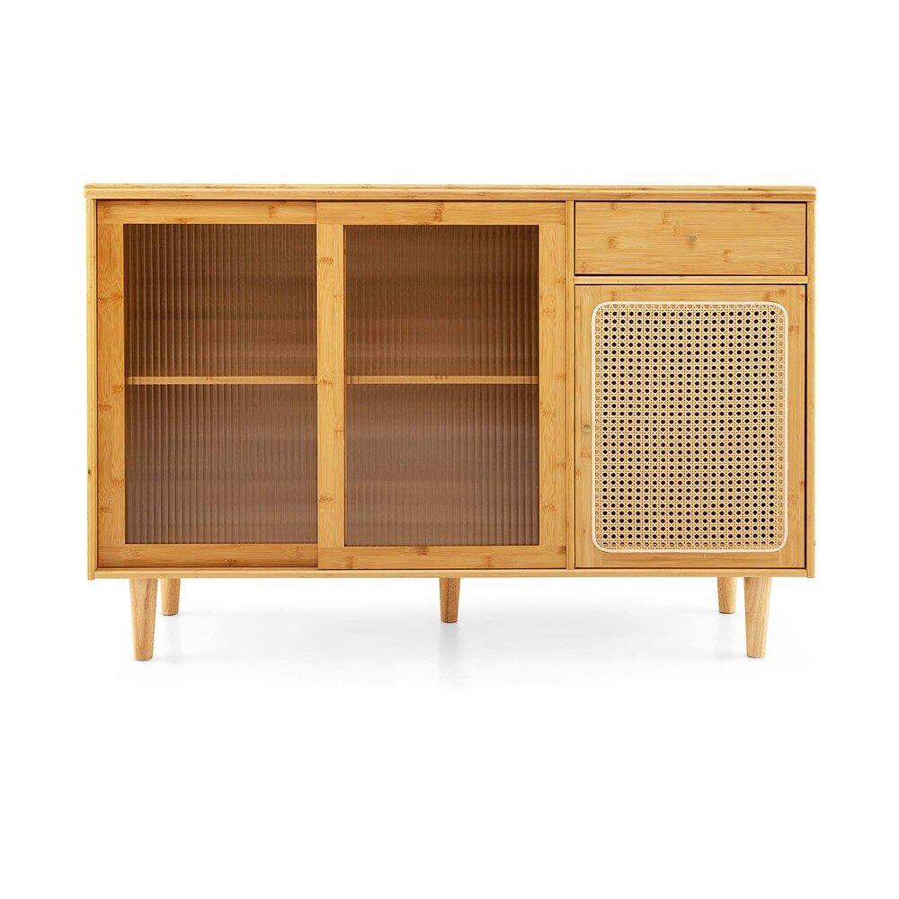 Costway Buffet Sideboard Cabinet Rattan Console Table with Sliding   See Details