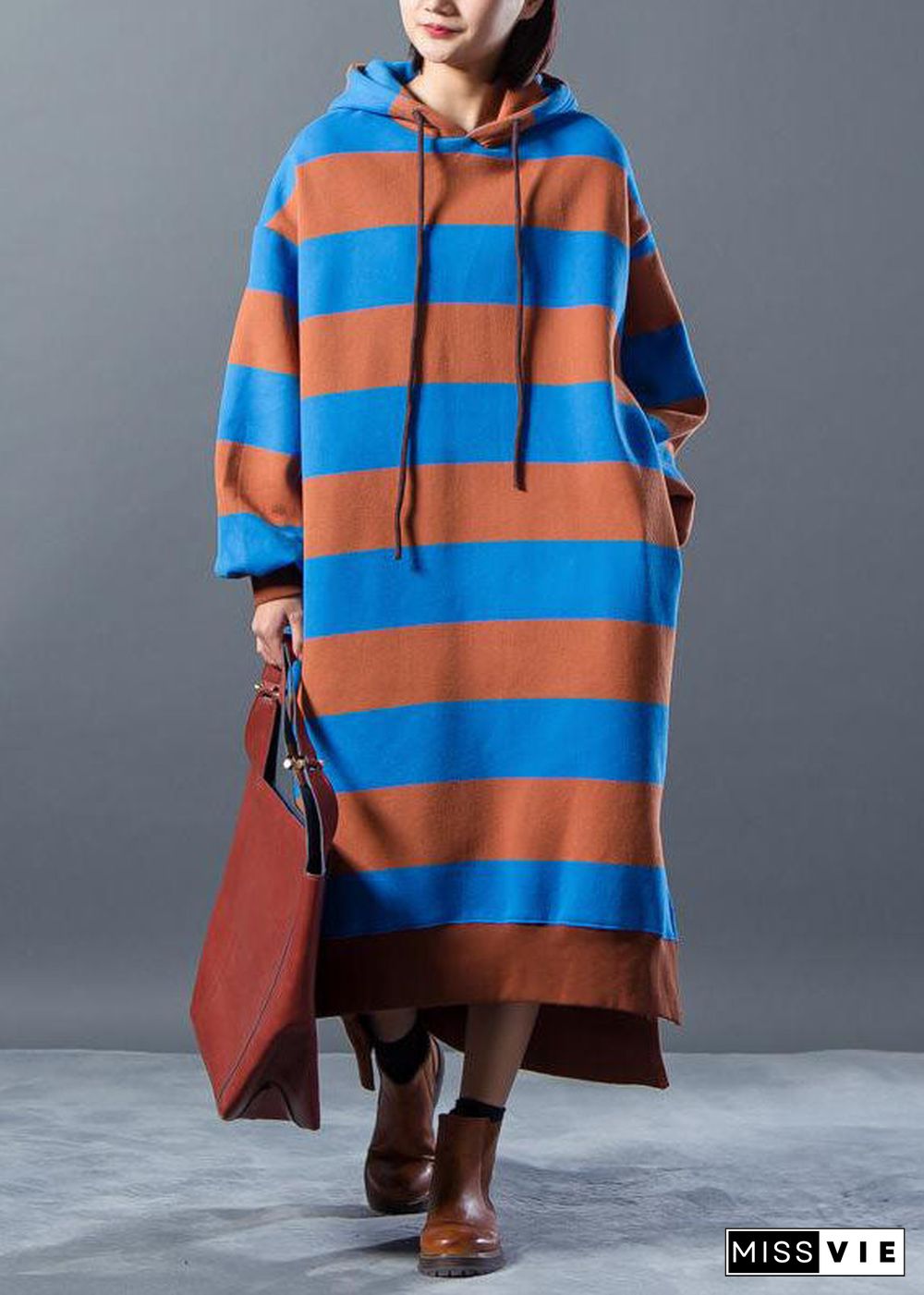 Chic Sweater dresses Beautiful Hoodies Split Stripe Knitted Winter Dress