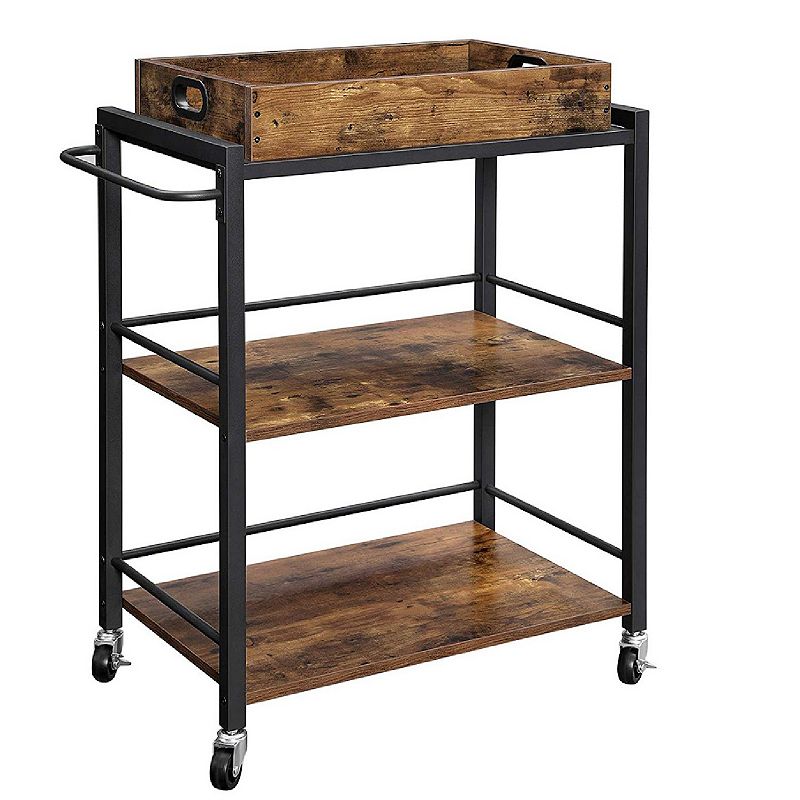 Kitchen Serving Cart， 3-Tier Kitchen Utility Cart on Wheels with Storage， Universal Casters w/Brakes