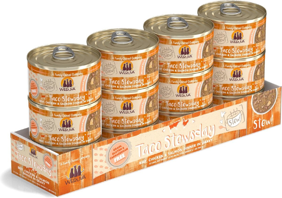 Weruva Classic Cat Taco Stewsday Beef， Chicken and Salmon in Gravy Canned Cat Food