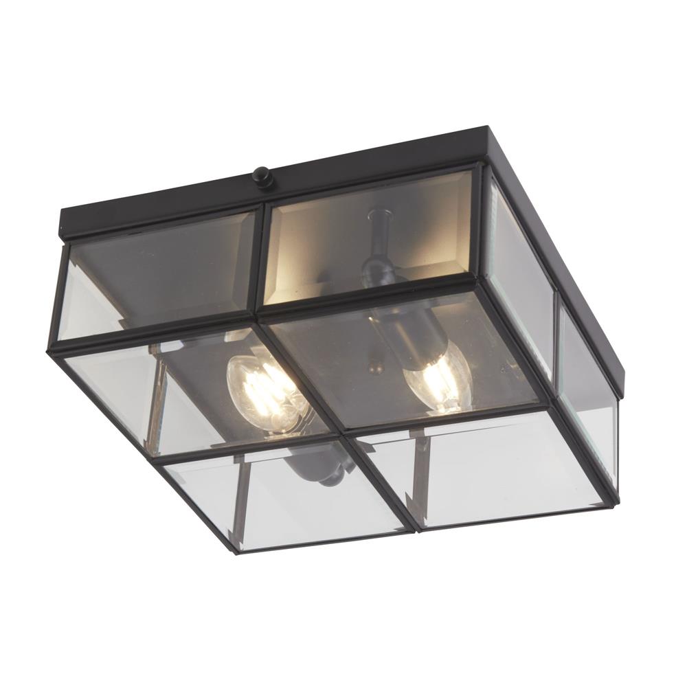 Searchlight 6769-26BK Retro Matt Black Vintage 2 Lamp Square Flush 250mm