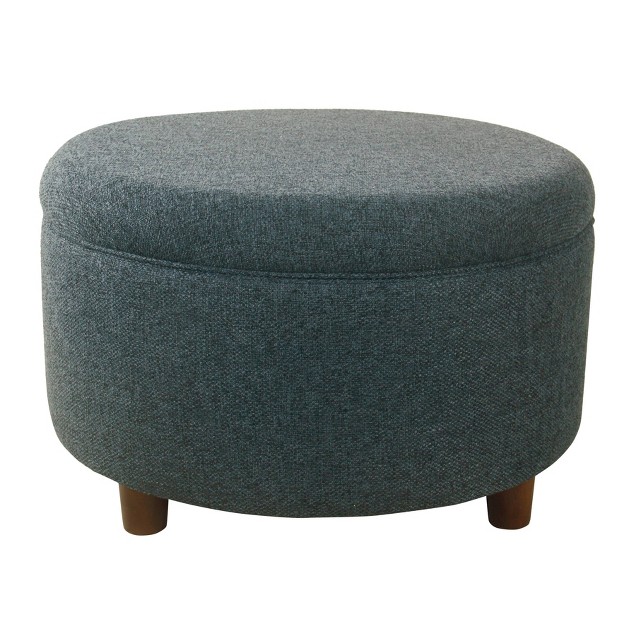 Large Round Storage Ottoman Textured Navy Homepop