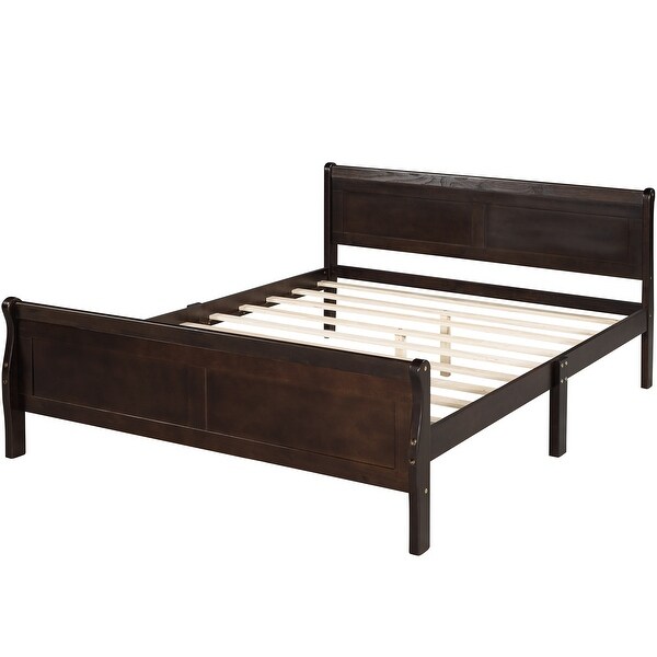 Full Wood Platform Sleigh Bed Frame with Headboard for Guest Living Room