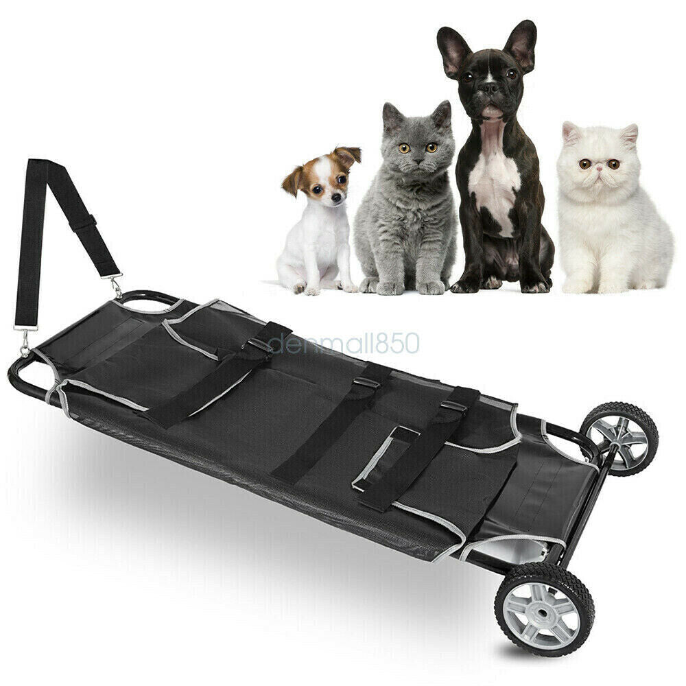 Miumaeov Animal Stretcher Pet Trolley 45x27'' Pet Bed 2 Castors 250lb Capacity Mesh Style with 2 Wheels for Dog and Other Animal