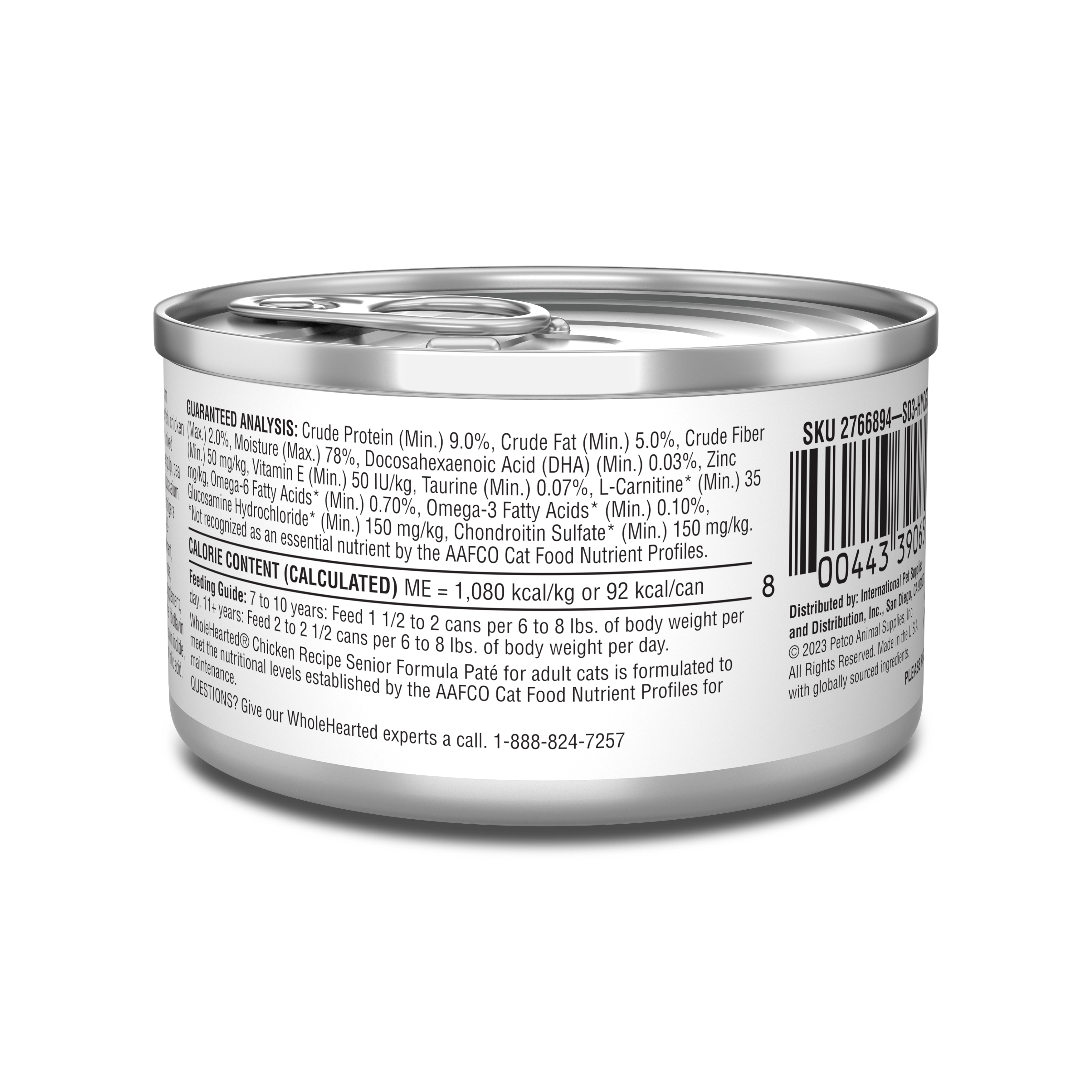 WHOLEHEARTED Grain Free Chicken Recipe Pate Senior Wet Cat Food， 5.5 oz.， Case of 24