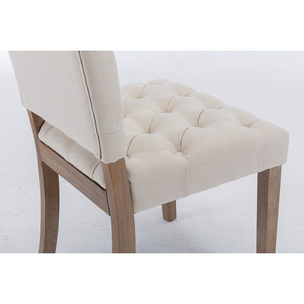 Wooden Frame Linen Fabric Tufted Dining Chair，Set of 2